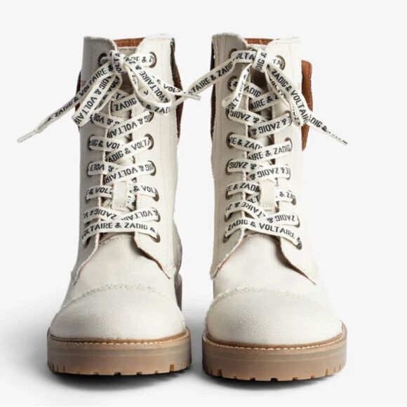 Zadig & Voltaire Joe Canvas military boots in color flash in cream New. 39/8 - Picture 1 of 16